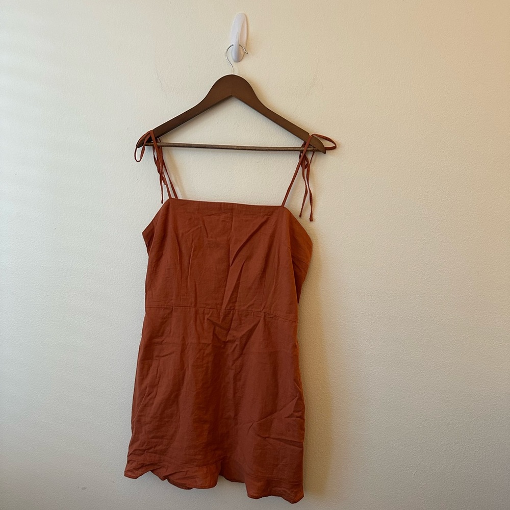 Abercrombie & Fitch Tie Strap Smocked Square Neck Ruffle Hem Mini Dress Size XL